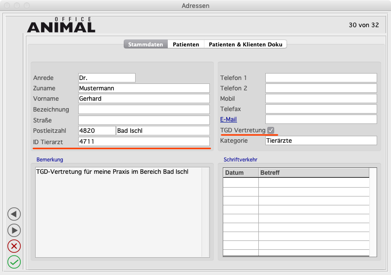 Erfassung in Tabelle Adressen