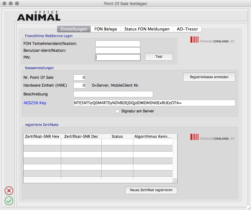 Registrierkasse Settings Registrierkasse Settings