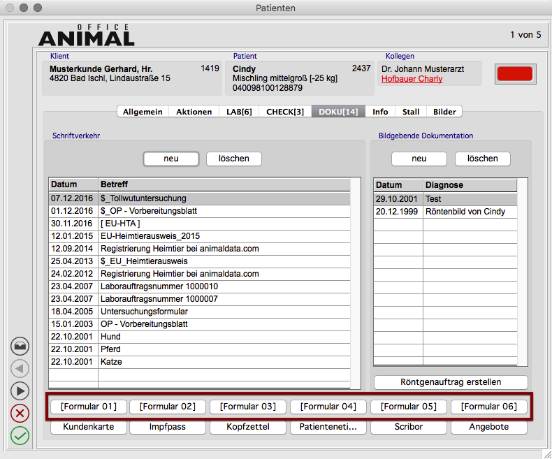 SchnelldruckPatient ANIMALoffice Screenshot: SchnelldruckPatient (ButtonsSchnelldruck)